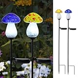 Bshine Mushroom Solar Outdoor Lights, 2 Pack Mushroom Solar Lights Handmade Blown Glass Waterproof Metal Stakes Decoration Garden, Outdoor Yard Art Decoration Pathway, Lawn Ornaments, Gift for Mom