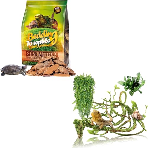 Hamiledyi Reptile Plants Bendable Jungle Climbing Vine Terrarium Branch and Reptile Bark Bedding Tortoise Habitat Substrate Natural Terrarium Bark Wood Chips