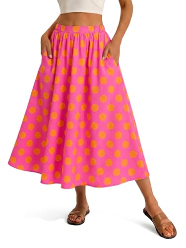 Image of Cicy Bell Womens Summer Striped Maxi Skirts A-Line Beach Vacation Outfits | Elastic Waist, Side Pockets, Flowy, Midi Length, Color Contrast, Trendy Casual