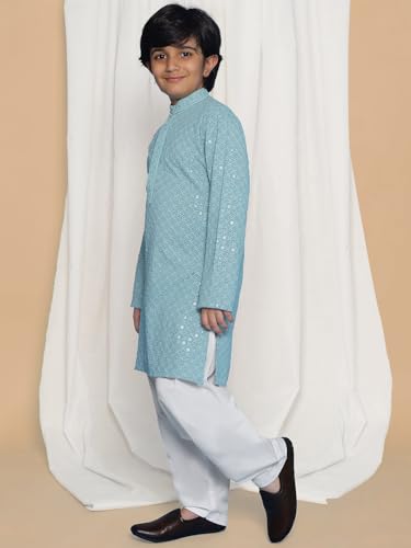 Image of AJ DEZINES Kids Kurta Pajama Set For Boys | Embroidery Chikankari Kurta Set | Traditional & Festive Outfit | Cotton Stylish Boys Kurta Pyjama | Perfect For Festivals Wedding & Family Function