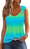 AIMITAG Hollow Out Eyelet Tank Tops Gradient Colorful Shirt Blouses Summer Vacation Cut Out Tunic Tops（Medium,Multicolor2