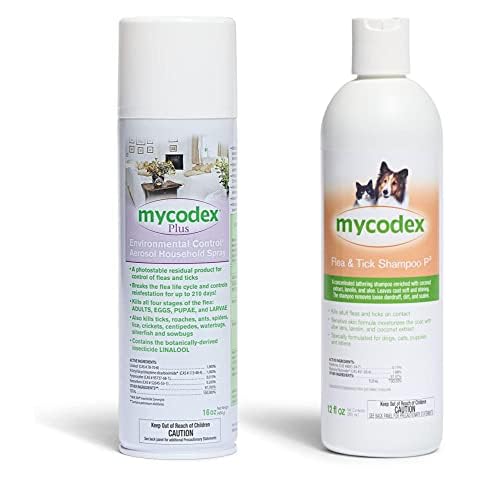 PRN Pharmacal Mycodex Plus Environmental Control Household Spray 16 Oz and Mycodex Flea and Tick Shampoo P3 12 Fl Oz - Bundle Cover