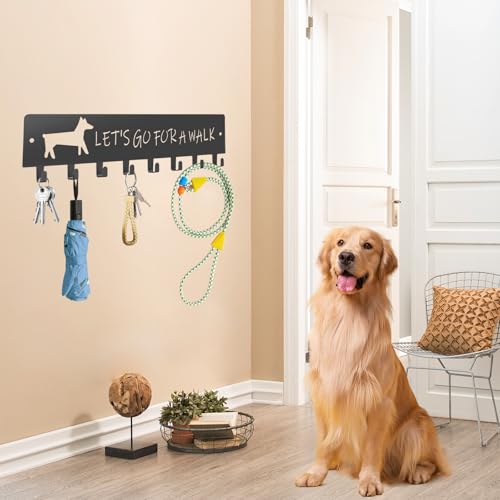Soporte para correa de perro autoadhesivo de pared, perchero de metal gris con 8 ganchos 7