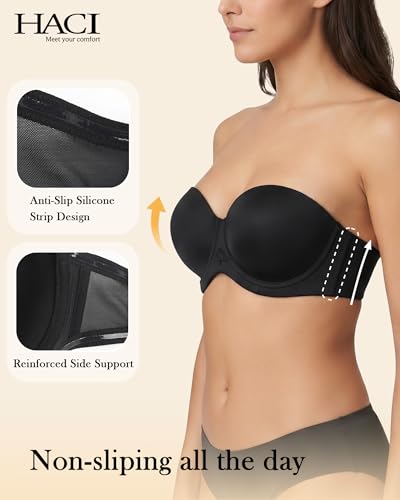 Image of HACI Full Coverage Strapless Bra for Large Bust Contour Underwire Plus Size Convertible Multiway