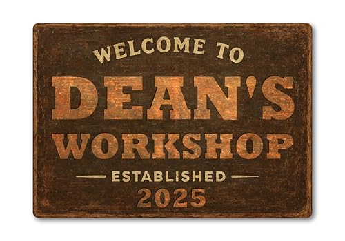 Image of Personalised Any Name Rustic METAL Workshop Plaque Sign. Home Tool Shed Man Cave Garage. Rusty Handyman Mend DIY. Gift Idea for Dad, Grandad, Son (A5 (197mm x 141mm))