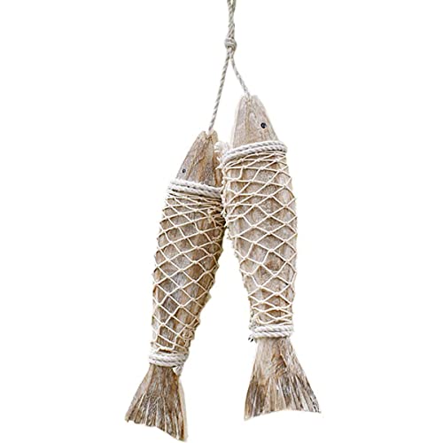 Fangoo 2 Pcs Adorno de decoración de Peces de Madera Colgante de Pared Decoraciones de Peces de Madera para decoración del hogar Adorno de Pared temático de Playa náutica (L) Cover