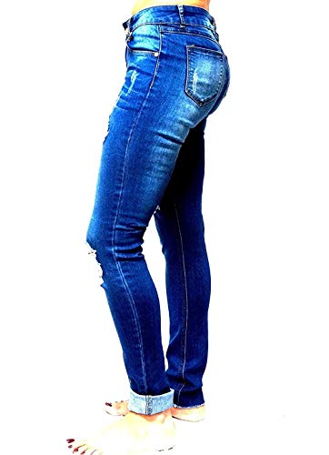 Juniors Womens Blue Denim Distressed Skinny Jeans Cotton Stretch Ripped Pants3