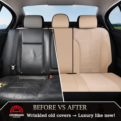 Image of Coverado Seat Cover, Car Seat Cover Rear Seats, 3D Air Mesh Breathable Seat Protectors Sports Carbon Fiber Design Airbag Compatible Comfort Universal for Most Cars, Van,Trucks, SUV, Beige