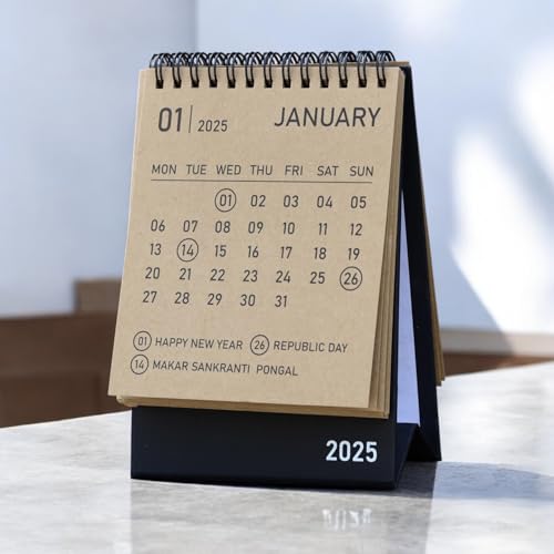 2025 Desk Calendar Mini Monthly Calendar 13 Months Standing Flip Calendar for Home Office Black (Brown) eco- friendly (Image - 3)