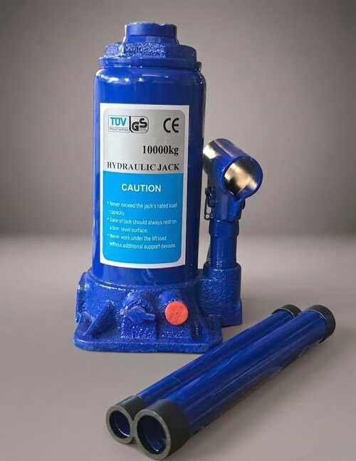 Hydraulic Bottle Jack 10000 kg Capacity, Blue | TÜV GS CE Certified, Heavy-Duty Lifting, Includes Extension Tubes, Automotive Use, Sturdy Steel Body-image-11