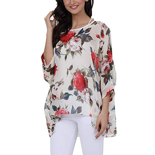 Image of Ckikiou Plus Size Batwing Flowy Semi Sheer Chiffon Blouse Tunic for Women Summer Floral Print Boho Beach Cover ups