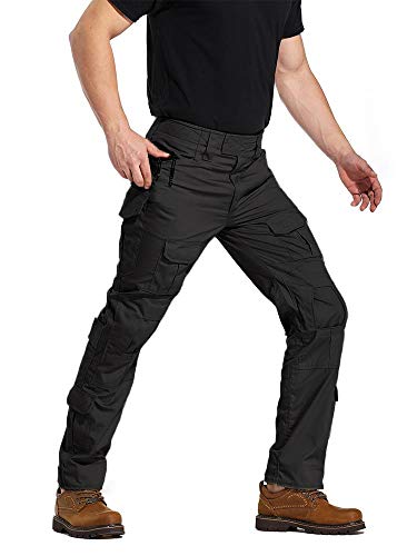 AKARMY Men's Hiking Pants, Ripstop Cargo Pants, Military Multi-Pocket Camo Pants Work Pants HYG3WF Black 30
