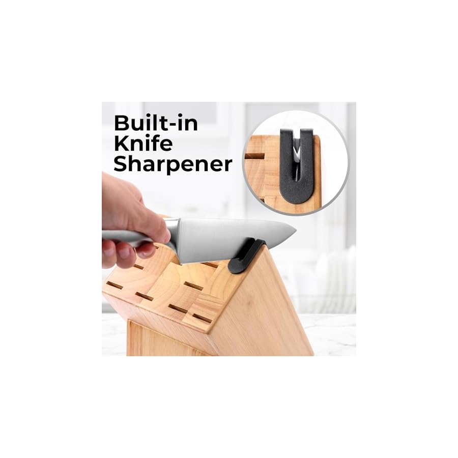 Zulay-12-Piece-Stainless-Steel-Knife-Set-with-Block-and-Sharpener-Sharp-Knife-Block-Set-with-Built-In-Sharpener-Kitchen-Knife-Set-With-Block-Rust-Proof-Knife-Set-Stainless-Steel Zulay 12 Piece Stainless Steel Knife Set with Block and Sharpener - Sharp Knife Block Set with Built In Sharpener - Kitchen Knife Set With Block - Rust Proof Knife Set Stainless Steel
