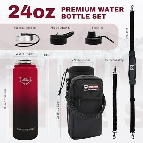 Image of NATURE PIONEOR 24 oz Insulated Water Bottle with Carrier Bag & 3 Lids