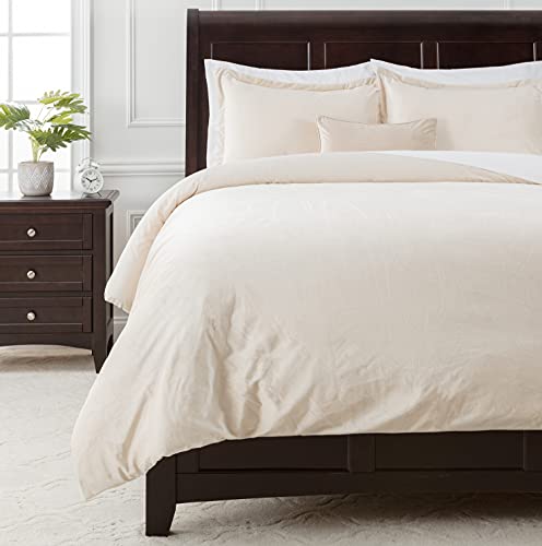 Chanasya Velour Velvet Duvet Cover Set - Duvet Cover (104” X 90”) & 2 Pillow Shams (20” X 36”) - 3-Piece Set - Ivory, King Size #TOP8