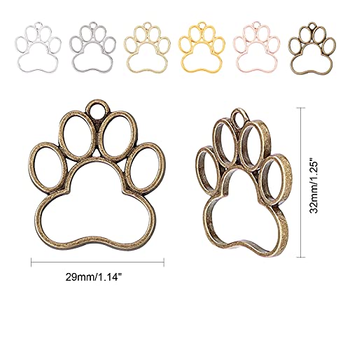 OLYCRAFT 24PCS Dog Paw Open Bezel Charms 29x32mm Alloy Dog Paw Frame Pendants Color-Lasting Hollow Resin Frames with Loop for Resin Jewelry Making – 6 Colors