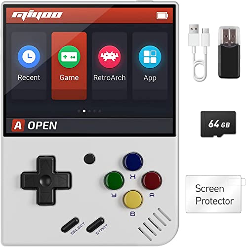 Whatsko Miyoo Mini Plus Handheld Spielkonsole,Miyoo Mini+ Retro Konsole Portable Linux System mit 20000+ Spiele,3.5 Zoll IPS Screen 3000mAh 64GB,Unterstützung Wireless Gamepad(Weiß)