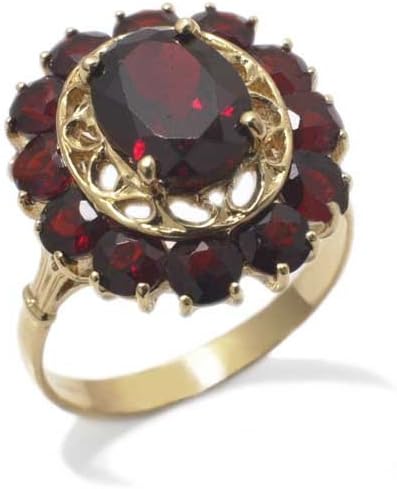 Gioie Women's Ring in Yellow 18k Gold with Garnet, Size M 1/2, 5.6 Grams
