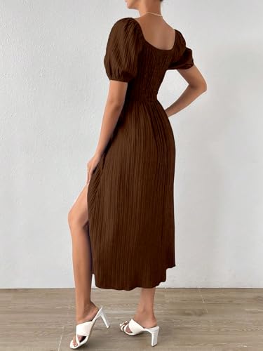 Image of Shasmi Women's & Girl's Tie Front Split Thigh Milkmaid Maxi Dress - Square Neck Puff Sleeve A-Line Long Dress, Elegant Casual & Parties Wear for Ledies (Dress 245)