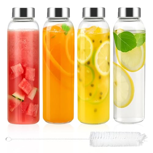 4pcs Glass Juice Bottles with Lids 500ml Glass Water Drinking Bottles