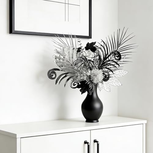 Image of Luxurious Black Silver Artificial Flowers,17-Inch Modern Gothic Bouquet | Dark Academic,Lndustrial Style Aesthetics,for Home Decoration,Elegant Wedding,Table Centerpiece,Theme Party,Vase Not Included