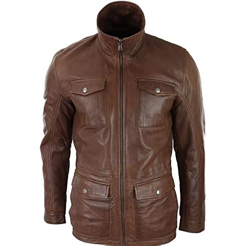 TruClothing.com Mens Tan Brown 3/4 Jacket Real Leather Safari Hunting Country Coat Classic - Tan 3XL Cover