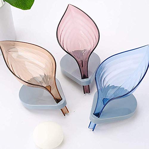 Emerald-Shopper-Decorative-Plastic-Soap-Bar-Holder-Leaf-Shape-Soap-Dish-with-Draining-Tray-for-Shower-Bathroom-Kitchen-Pack-of-3