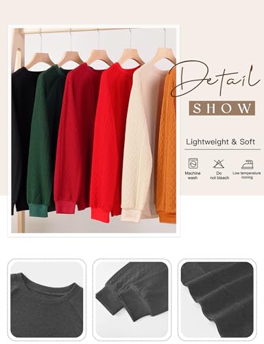 Image of LOMON Long Sleeve Shirts for Women Dressy Casual Crewneck Cable Knit Sleeve Sweaters Lightweight Pullover Tunic Tops