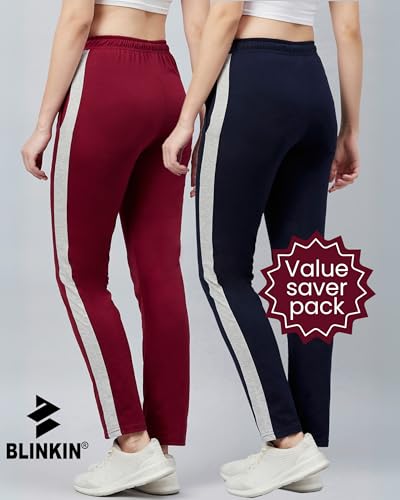 Image of BLINKIN Women's Relaxed Fit Mid Rise Cotton Pajamas Combo, Pack of 2-The Ultimate Track Pants : Ideal Lower for Night Wear & Comfort Wear