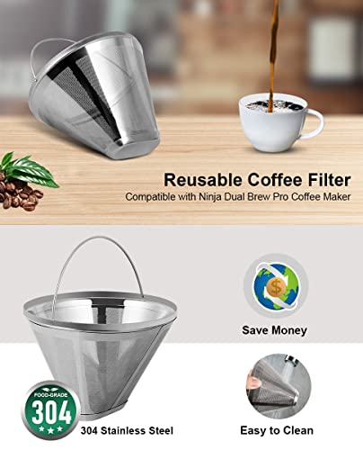 Reusable Coffee Filter For Ninja Dual Brew Coffee Maker, 2 Pack K Cup Reusable Coffee Pods And 1 Pack Stainless Steel Coffee Filter Compatible With Ninja Dualbrew Pro Cfpx #TOP5