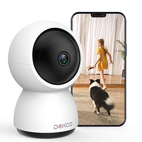 DEKCO Cámara IP WiFi Interior 2K , Visión Nocturna, Cámara de Vigilancia WiFi Interior 360° con Sirena, Audio Bidireccional, Compatible con Alexa