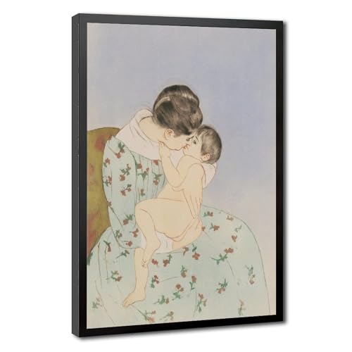 Impression sur toile Mother's Kiss de Mary Cassatt avec cadre de suspension