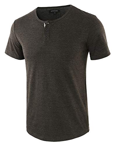 HETHCODE Men's Classic Comfort Soft Regular Fit Short Sleeve Henley T-Shirt Tee H.Charcoal/H.Oatmeal S