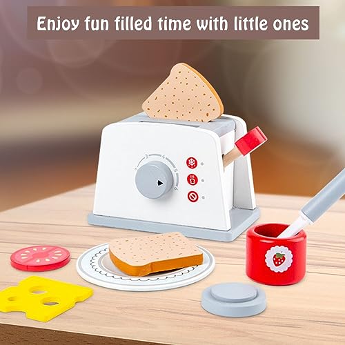 Image of Pop Up Toaster Toy Set with Kitchen Accessories, 8 Pc Wooden Playset -Interactive Role Play Toys for Girls and Boys 3+