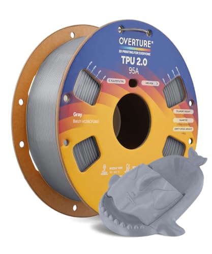 Image of OVERTURE Upgrade TPU 2.0 High-Speed Filament 1.75mm, 1kg Grey | 95A Soft Fast Printing High Elasticity & Durability, 1kg Spool (2.2lbs), Fit Most FDM Printer (Grey)