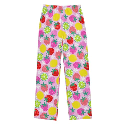 ZZXXB Strawberry Lemon Boys Long Pants Soft Trousers Elastic Waist Kids Lounge Bottoms with Pockets S-XL