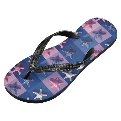 Flip Flop Sandals Checkered Starfish Print for Women Men Beach Outdoor XS2