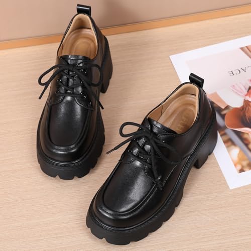 Platform Oxford Shoes for Women Women's Oxfords Lace-Up Chunky Oxford Heels Fashion Business Casual Shoes Comfortable Dressy Shoes Office Work Pumps Shoes for Womens Ladies - Image 5