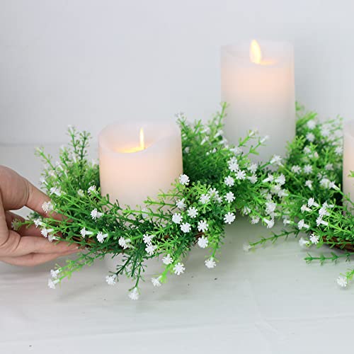Acmee Set Of 3 Baby Breath Candle Rings Artificial Gypsophila Flower Wreaths Boho Floral Candle Rings For Pillar Wedding Farmhouse Centerpiece Home Decor #TOP3