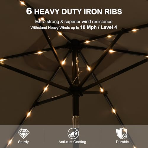 PURPLE LEAF 6.5' x 10' Rectangular Patio Umbrella with Solar LED Outdoor Table Umbrella Aluminum Frame Market Umbrella Sun Umbrella for Garden Deck Lawn Pool Beige — view 5
