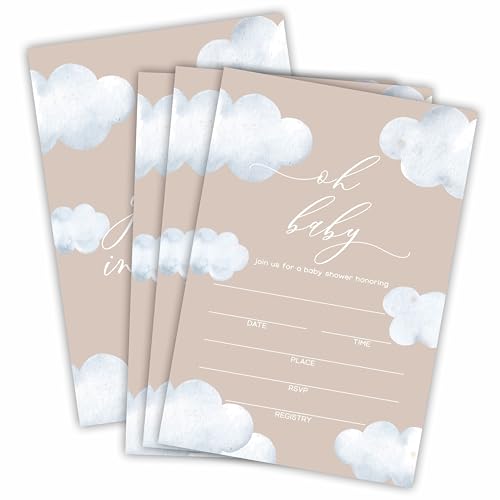 Nuckxy Oh Baby! Baby Shower Invitation Cards With Envelopes, Watercolor Clouds Invites For Baby...