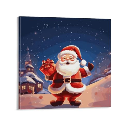 Toile murale abstraite Père Noël moderne 60x60 cm encadrée pour salon