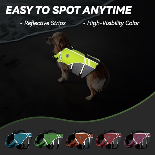 VIVAGLORY Sports Style Hundeschwimmweste, Rettungswesten Für Hunde Bootfahren, Auftrieb & Schwimmhilfe, Schwimmweste, M, Neon-Gelb