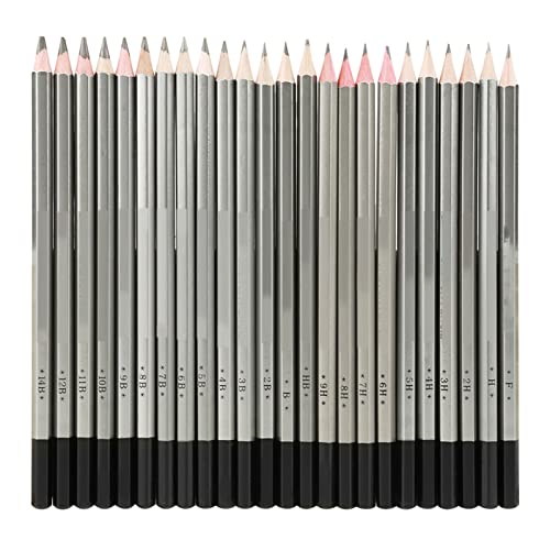 KooingTech 24pcs Graphite Pencils, Drawing Pencils Set, Drawing Pencils 2B 4B 6B B 3B 5B 7B 8B 9B 10B 11B 12B 14B 9H 8H 7H 6H 5H 4H 2H H HB