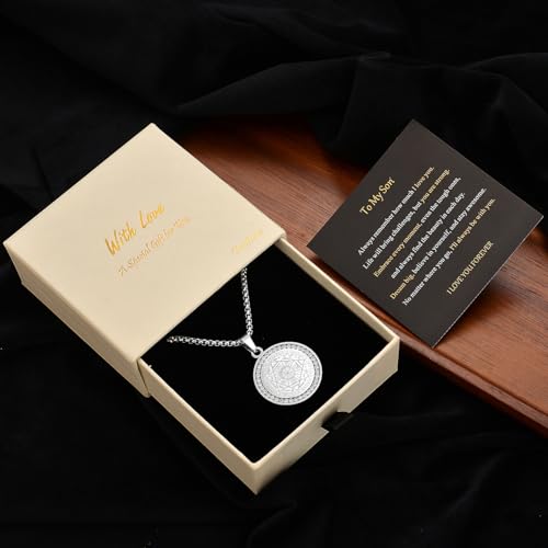 Seven Archangels Pendant Necklace For Men Women Protection Amulet Archangel Michael Coin Pendant Necklace Gabriel Uriel Spiritual Zircon Stainless Steel 22+2 inches3