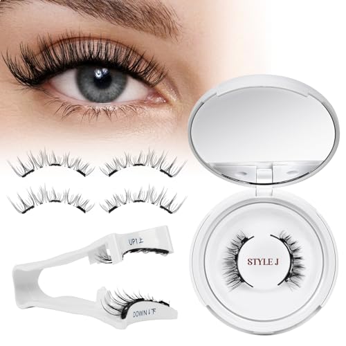 Pestañas Postizas Magneticas de larga duración, Pestañas Magneticas riutilizzabili con applicatore, Aspecto de Pestañas Magneticas Naturales, No requiere pegamento, fácil de colocar (Style J-03)