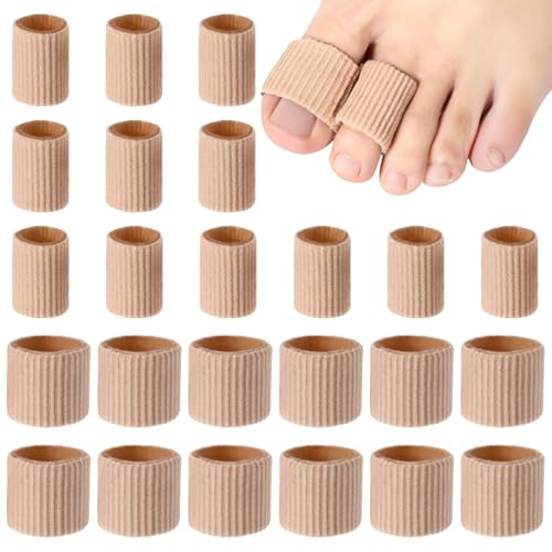 Blulu 24 Pieces Toe Tubes 0.98 Inches Cushion Tube Corn Pads for Toes Sleeves Soft Gel Protectors for Cushions Corns Blisters Calluses 3 Size(Skin Color,Medium,Large)