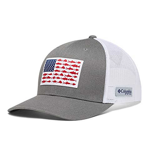 Columbia Men's Pfg Fish Flag Snapback Ball Cap, Breathable, Adjustable , Titanium/White #TOP4