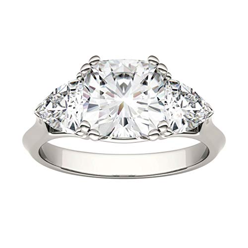 Charles & Colvard Created Moissanite 7.5mm Cushion Cut Engagement Ring for Women | 3 cttw DEW | Lab Grown | Solid 14K White Gold with Rhodium