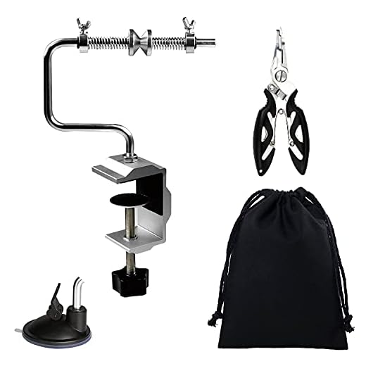 Fishing Line Winder Spooler Machine Spinning Reel Spool Spooling Station System with C-Clamp and Suction Cup Adjustable for Varying Spool Sizes(with Line Pliers and Storage Bag)
